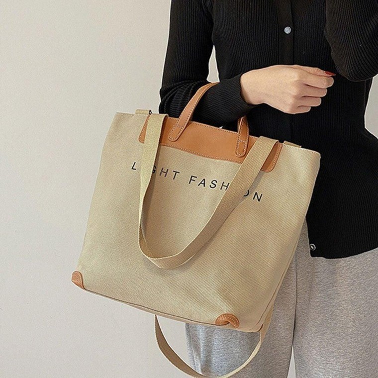 กระเป๋าสะพายไหล่ผ้าแคนวาส eco bag สไตล์ลำลองแฟชั่นสำหรับผู้หญิง 4 สี