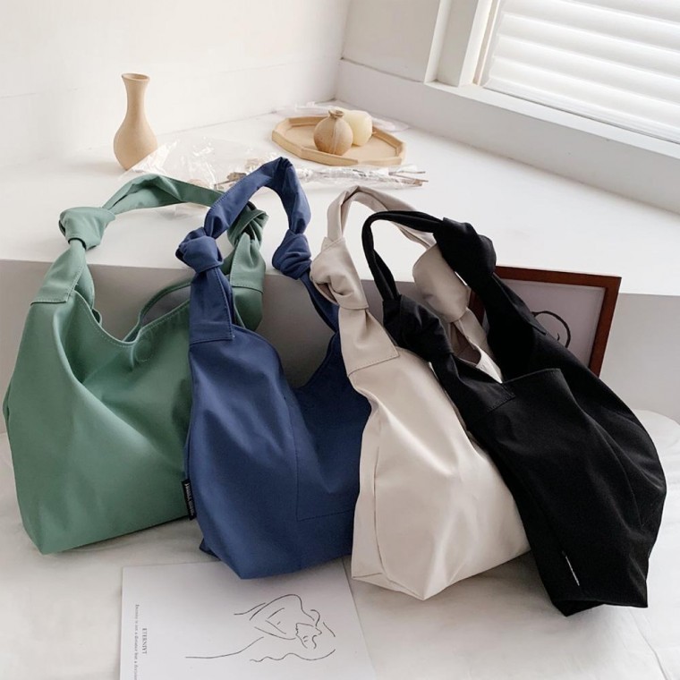 กระเป๋าสะพายไหล่แบบผูกปม ผ้าไนลอน ทรง eco bag/tote/hobo