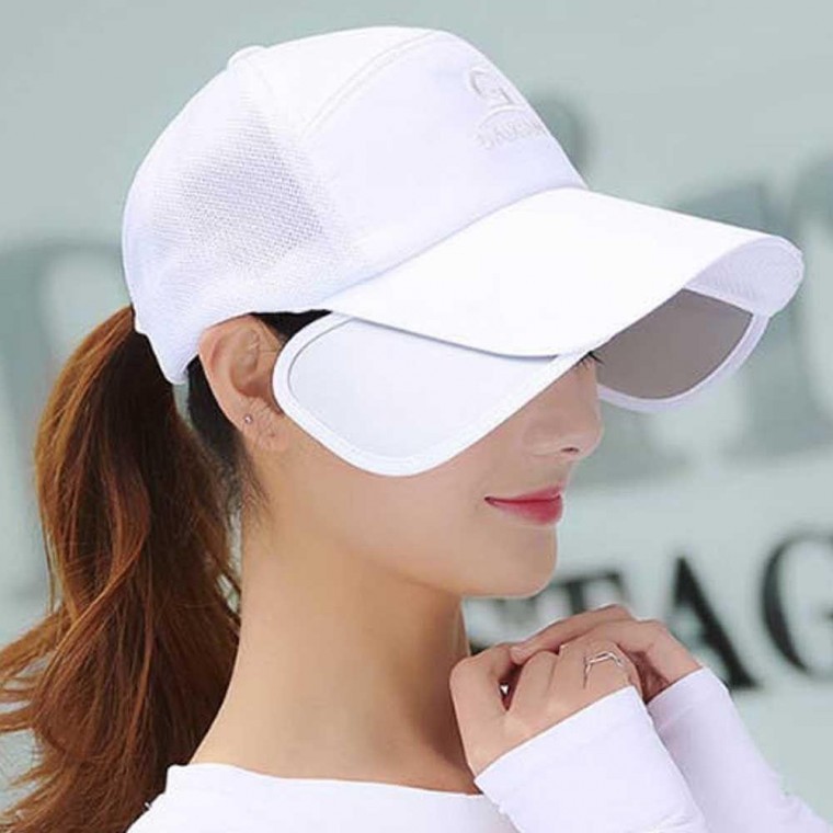 หมวกแก๊ปสีขาวล้วนเรียบๆ สำหรับกลุ่มฤดูร้อน ที่บังแดด สไตล์คู่รัก กัน UV