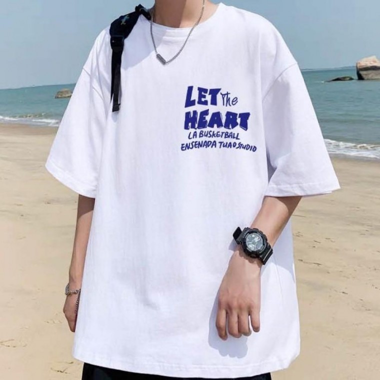 เสื้อยืดแขนสั้นพิมพ์ลายตัวอักษรเรียบๆ สำหรับเดลี่ลุค