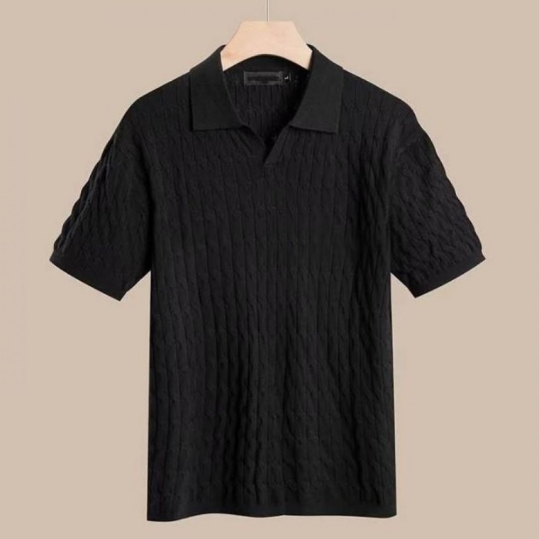 เสื้อโปโลแขนสั้นผ้านิตติ้งยืดหยุ่นดี สไตล์แดนดี้สำหรับหน้าร้อน