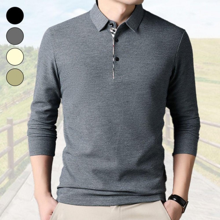 เสื้อโปโลแขนยาวผู้ชายผ้าวัฟเฟิล สำหรับใส่ตีกอล์ฟ
