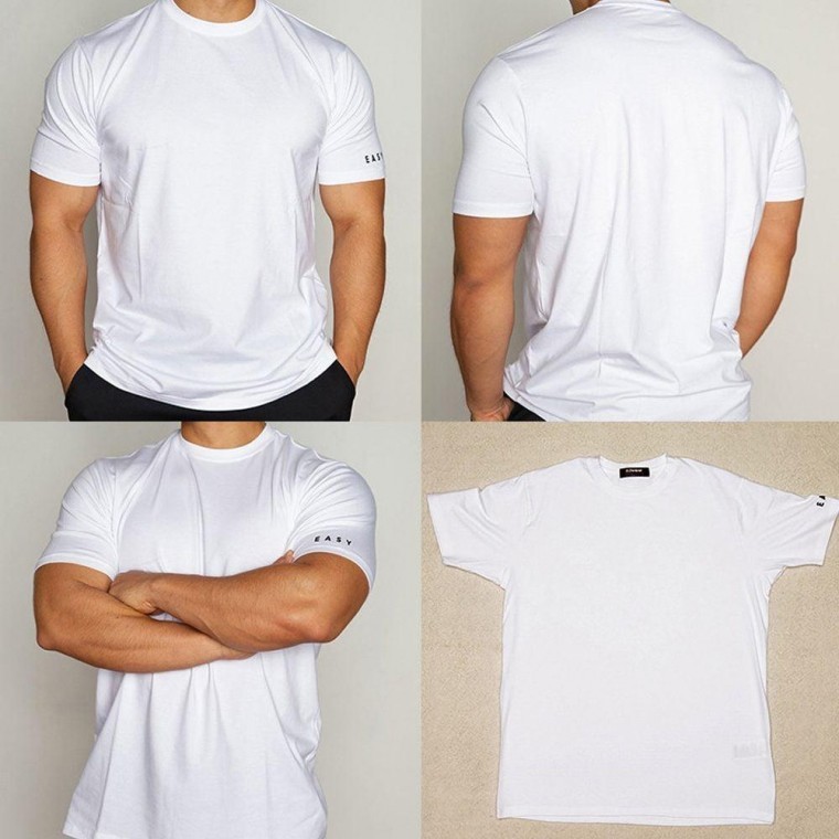 เสื้อยืดแขนสั้นผ้าคอตตอนทรงมัสเซิลฟิตพิมพ์ลายตัวอักษร มี 3 สี