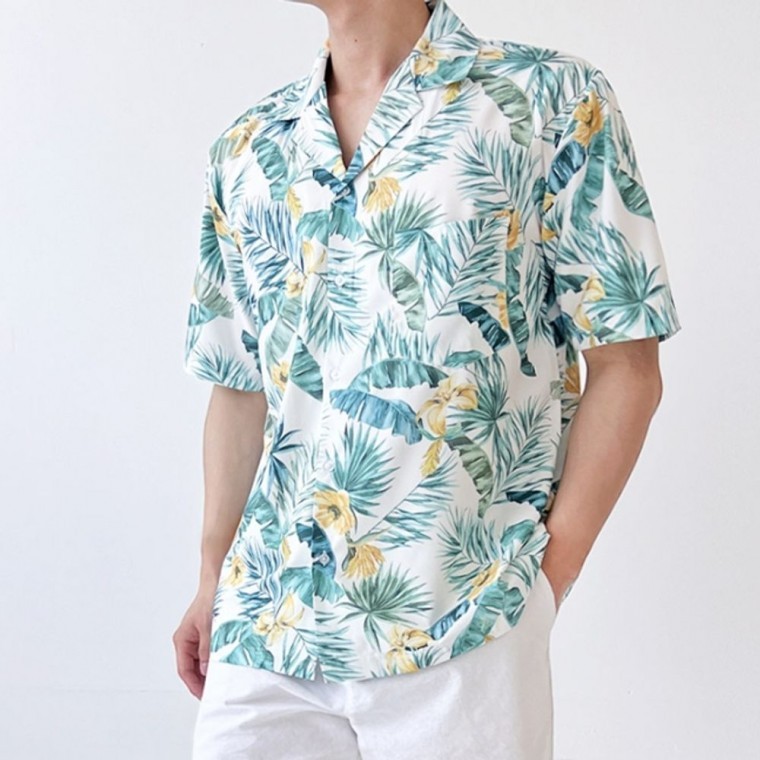 เสื้อเชิ้ตฮาวายแขนสั้นผู้ชาย สำหรับไปทะเล/พักร้อน (บีชลุค)