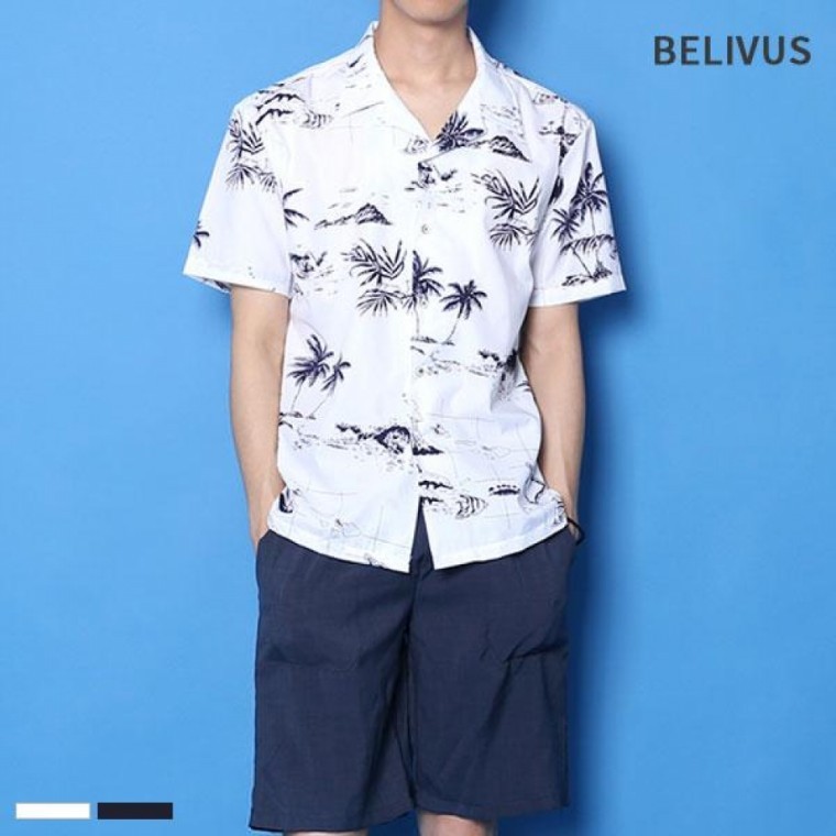 เสื้อเชิ้ตฮาวายแขนสั้นผู้ชายทรงปกติลายแพทเทิร์น รุ่น