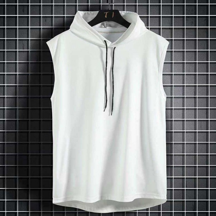 เสื้อฮู้ดแขนกุดผ้าเย็นสำหรับผู้ชาย (สำหรับแต่งตัวเลเยอร์)