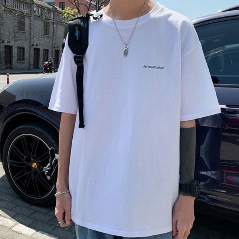 เสื้อยืดแขนสั้นคอกลมทรงโอเวอร์ไซส์สำหรับผู้ชาย สไตล์แคชชวลฤดูร้อน