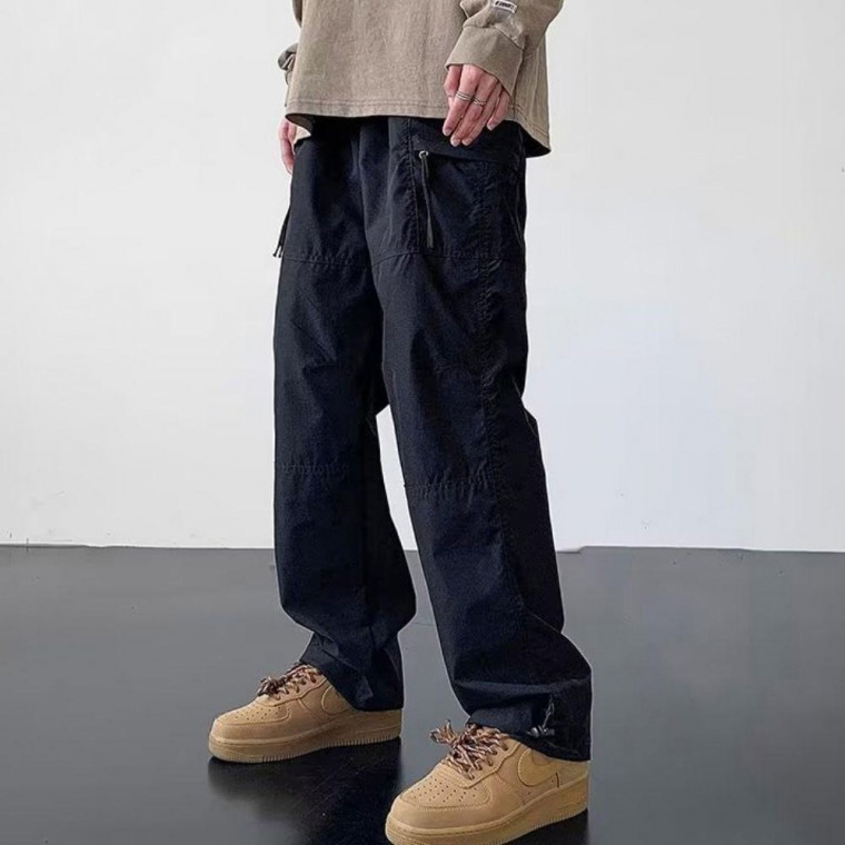 1 แถม 1 กางเกงคาร์โก้ทรงไวด์ฟิตเอวยางยืดมีรอยเย็บแบบยูนิคสำหรับผู้ชาย