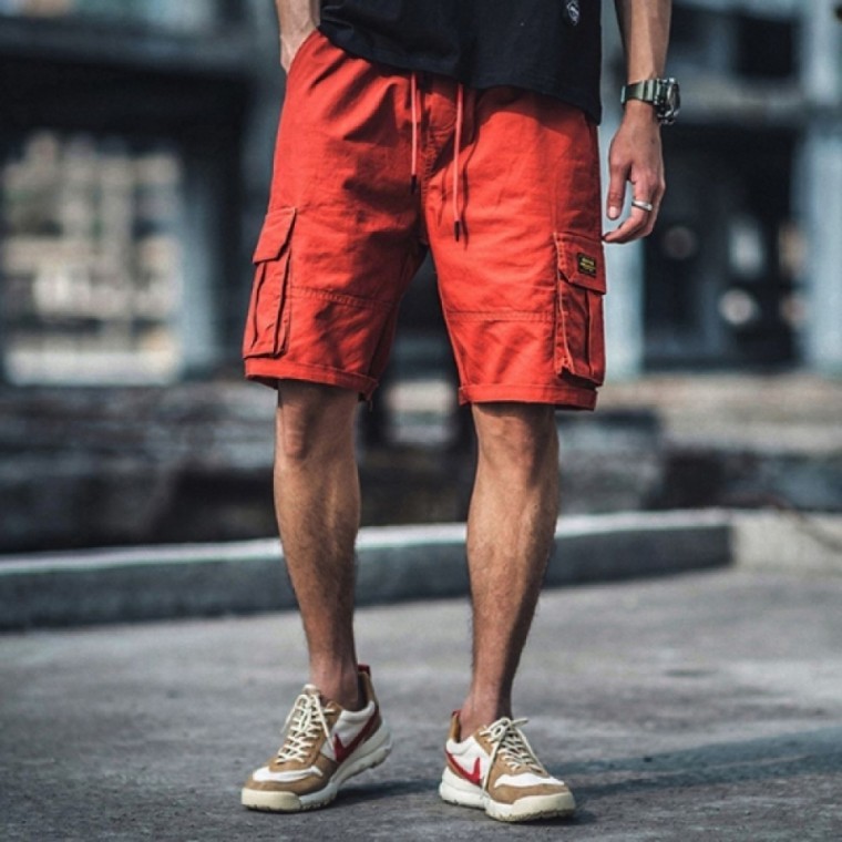 กางเกงขาสั้นคาร์โก้แฟชั่นสตรีทเอวยางยืดใส่สบายสำหรับผู้ชาย