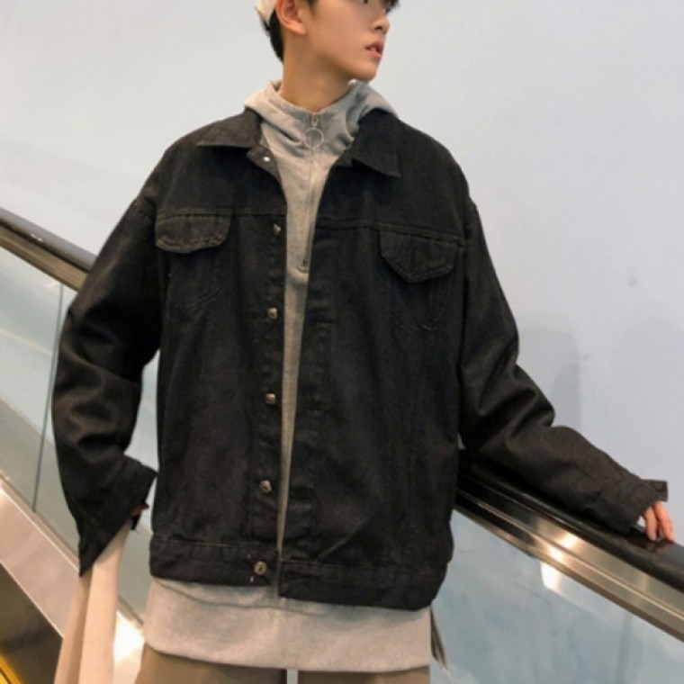 แจ็คเก็ตยีนส์เดนิมสไตล์เบสิคสำหรับผู้ชาย สำหรับฤดูใบไม้ร่วงและช่วงเปลี่ยนฤดู
