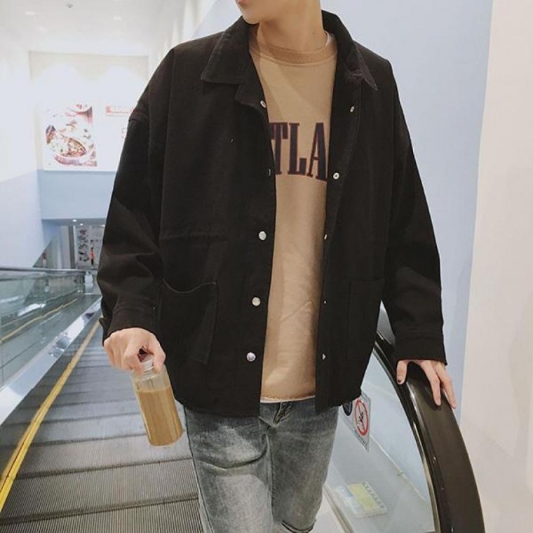 แจ็คเก็ตเชิ้ตเดนิม ทรัคเกอร์แจ็คเก็ต เสื้อตัวนอกสำหรับฤดูใบไม้ผลิและฤดูใบไม้ร่วง ทรงสแตนดาร์ด
