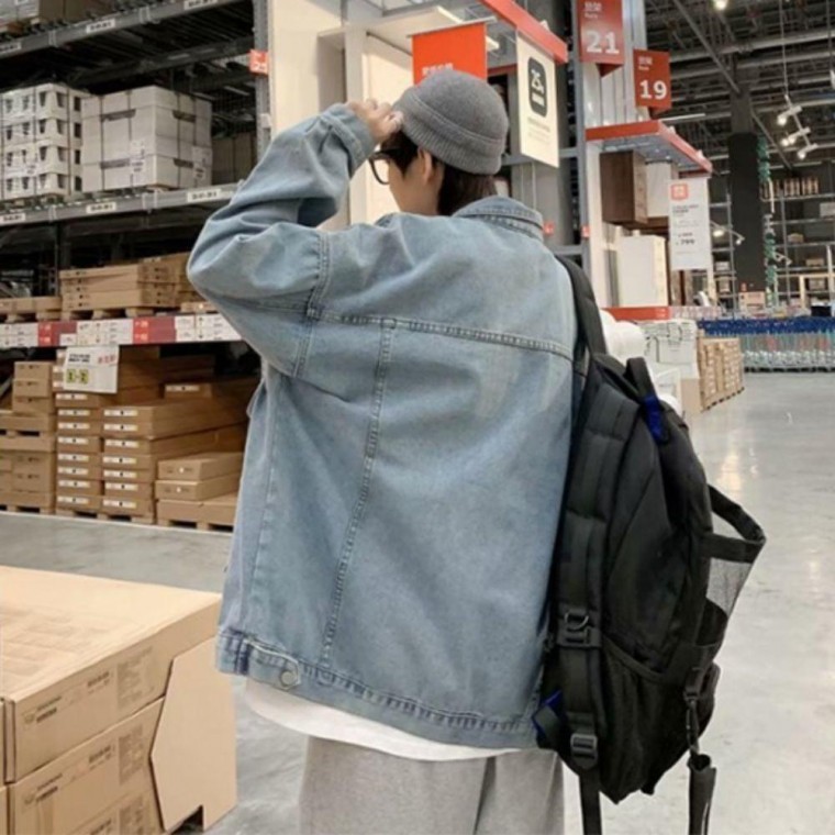 แจ็คเก็ตยีนส์ทรงหลวมสำหรับผู้ชาย สำหรับฤดูใบไม้ร่วงและช่วงเปลี่ยนฤดู