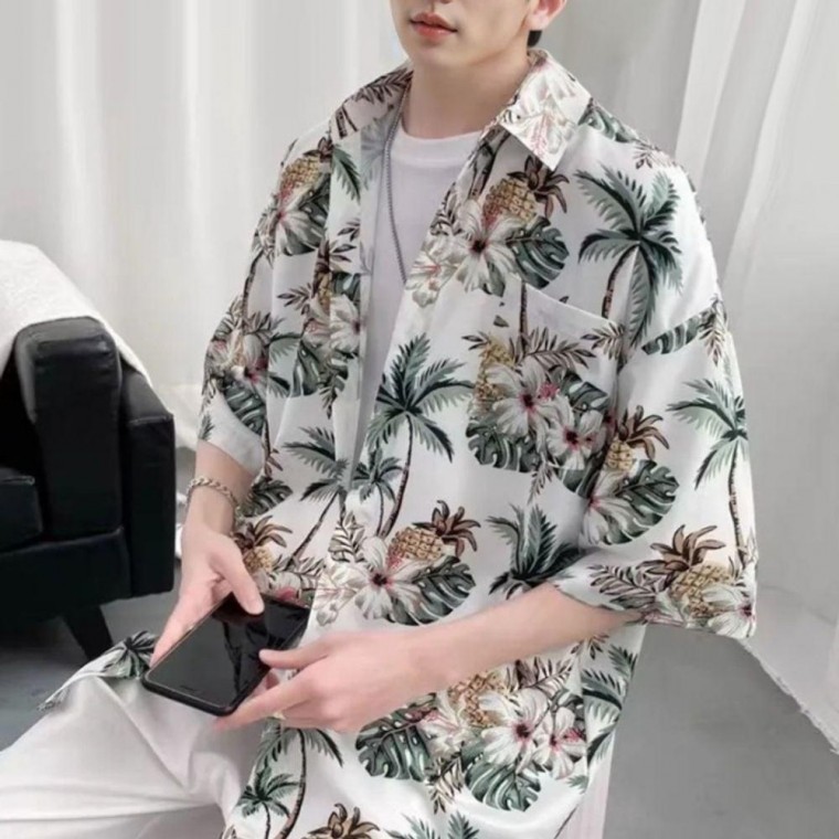 เสื้อเชิ้ตฮาวายสำหรับผู้ชาย, ชุดไปเที่ยว, ชุดพักผ่อน, แขนสั้น, ชุดชายหาด