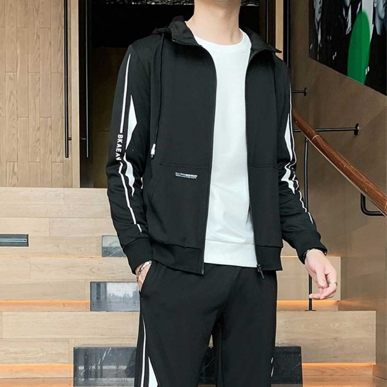 เซ็ตชุดวอร์ม/ชุดใส่อยู่บ้านสำหรับผู้ชายในฤดูใบไม้ผลิ (เสื้อฮู้ด + กางเกงขอบเอวยางยืด)