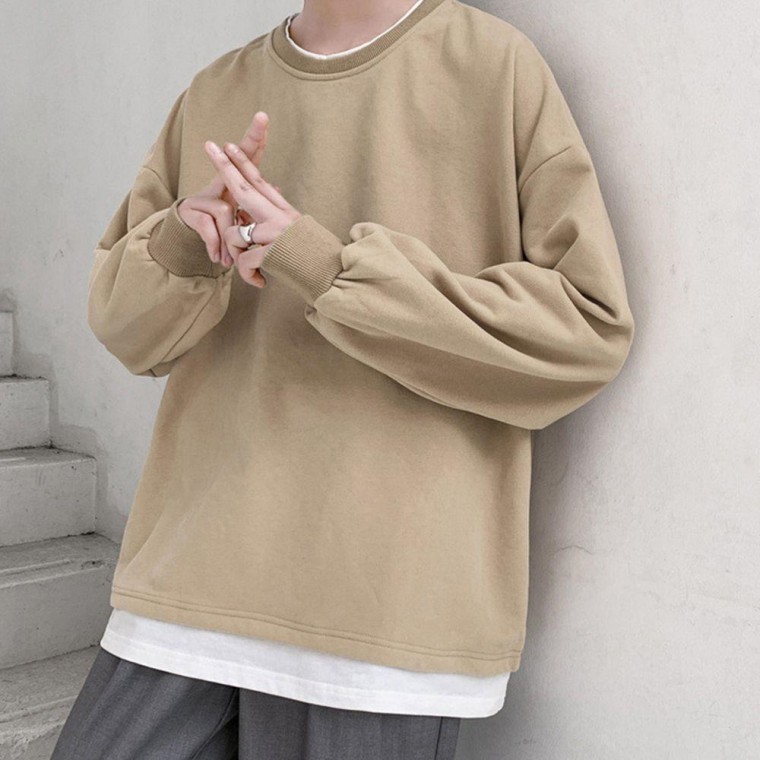 เสื้อสเวตเชิ้ต/ฮู้ดคอกลมสไตล์เลเยอร์หลอกไซส์ใหญ่สำหรับผู้ชาย (เสื้อฤดูใบไม้ร่วง)