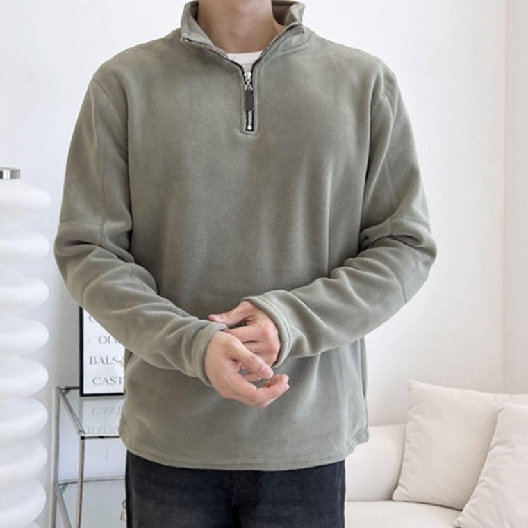 เสื้อสเวตเชิ้ตผ้าฟลีซแขนยาวคอซิปครึ่งตัวสำหรับผู้ชาย