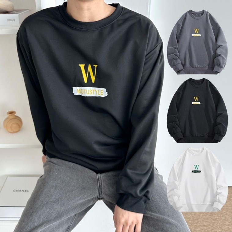 เสื้อสเวตเชิ้ตแขนยาวคอกลมพิมพ์ลายสำหรับผู้ชาย ใส่ช่วงเปลี่ยนฤดู ใส่เป็นคู่ได้ (มีแบบเบสิคสีพื้น)