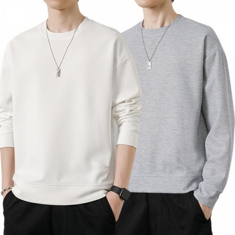 เสื้อสเวตเชิ้ตทรงหลวมสีพื้นเบสิคสำหรับผู้ชาย ใส่ได้ทุกวันในช่วงเปลี่ยนฤดู