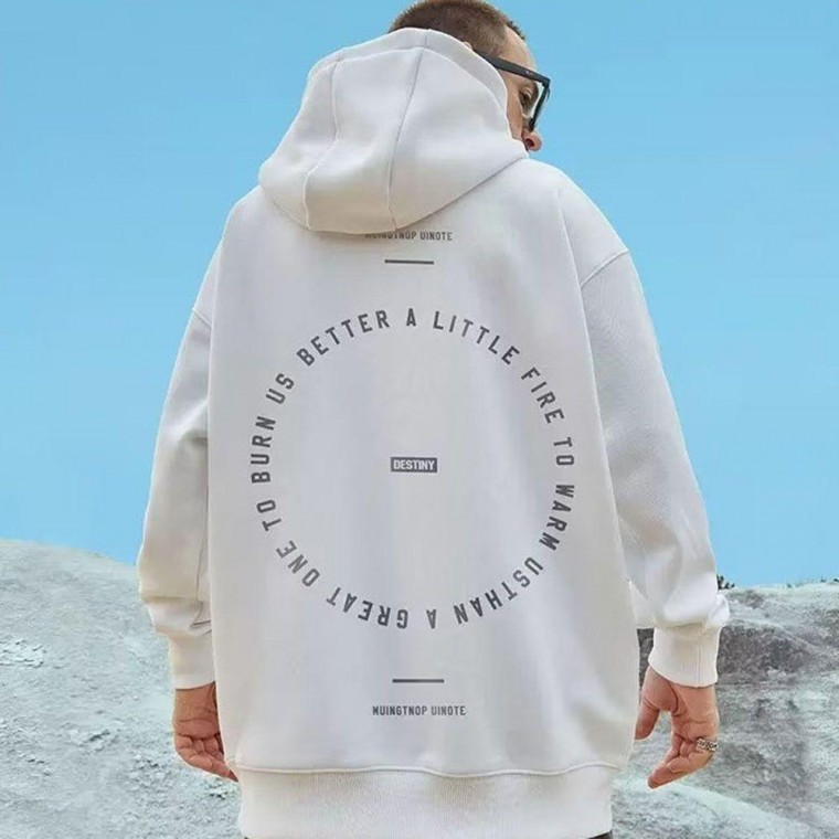 เสื้อสเวตเชิ้ต/เสื้อฮู้ดทรงโอเวอร์ไซส์แฟชั่นประจำวันสำหรับช่วงเปลี่ยนฤดู/ฤดูหนาว บุขนด้านใน สไตล์คอกลมสำหรับผู้ชาย