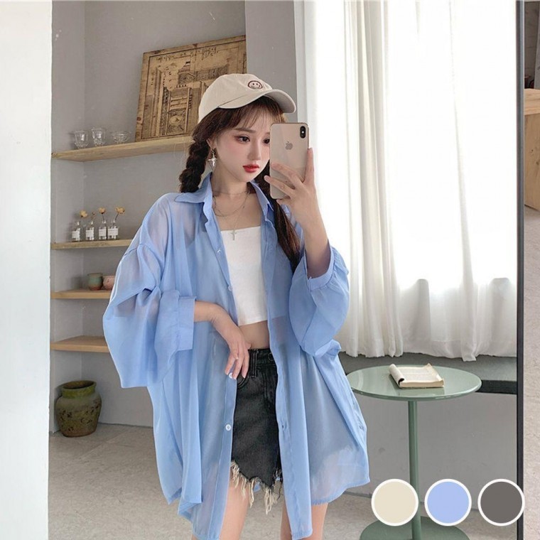 เสื้อเบลาส์ไซส์ใหญ่น่ารักผ้าชีฟองพริ้วๆ สไตล์ซีทรู