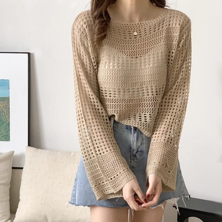 เสื้อครอปไหมพรมถักลายตาข่าย 5 สี