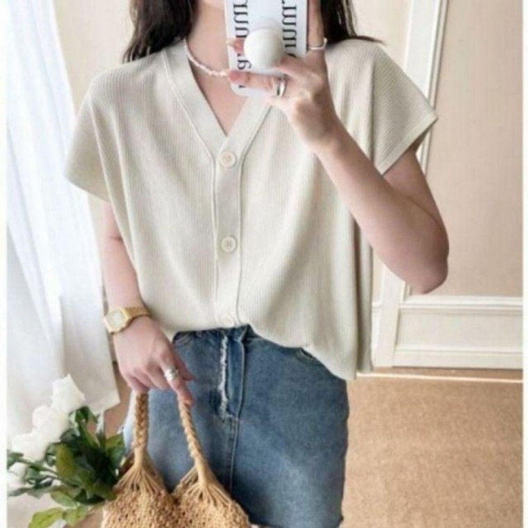 เสื้อไหมพรมแขนสั้นยอดฮิตสำหรับผู้หญิง แนะนำสำหรับฤดูใบไม้ผลิ ฤดูร้อน ฤดูใบไม้ร่วง สไตล์สวยแบบไม่ได้ตั้งใจ