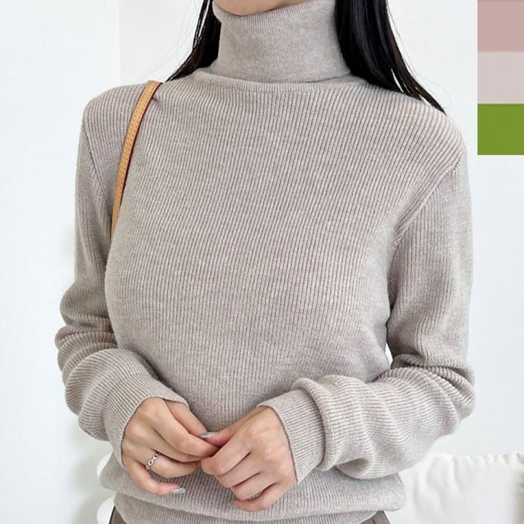 เสื้อไหมพรมคอเต่าเบสิคสำหรับใส่ทำงาน (1 ชิ้น) สำหรับฤดูใบไม้ผลิ/ใบไม้ร่วง