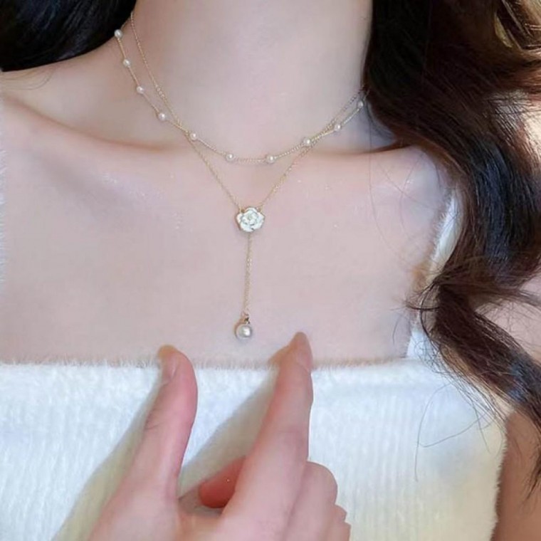 สร้อยคอชุดสองเส้นแบบเลเยอร์ สำหรับวันพิเศษ เครื่องประดับเน้นความโดดเด่น สำหรับแขก