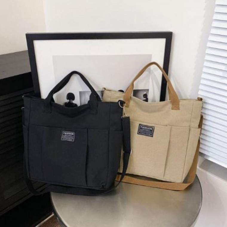 กระเป๋าผ้าแคนวาสแบบแข็งมีช่องใส่ของสำหรับชายหญิง กระเป๋า Eco Bag กระเป๋าเสริมสำหรับแก้วน้ำ กระเป๋าสะพายข้าง