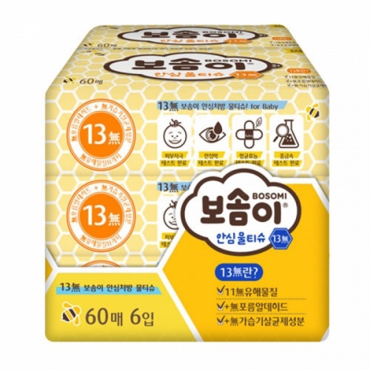 ทิชชูเปียก Bosomi Ansim 13 Free (60 แผ่น x 6 แพ็ค) โดย KkakkEutHanNaRa