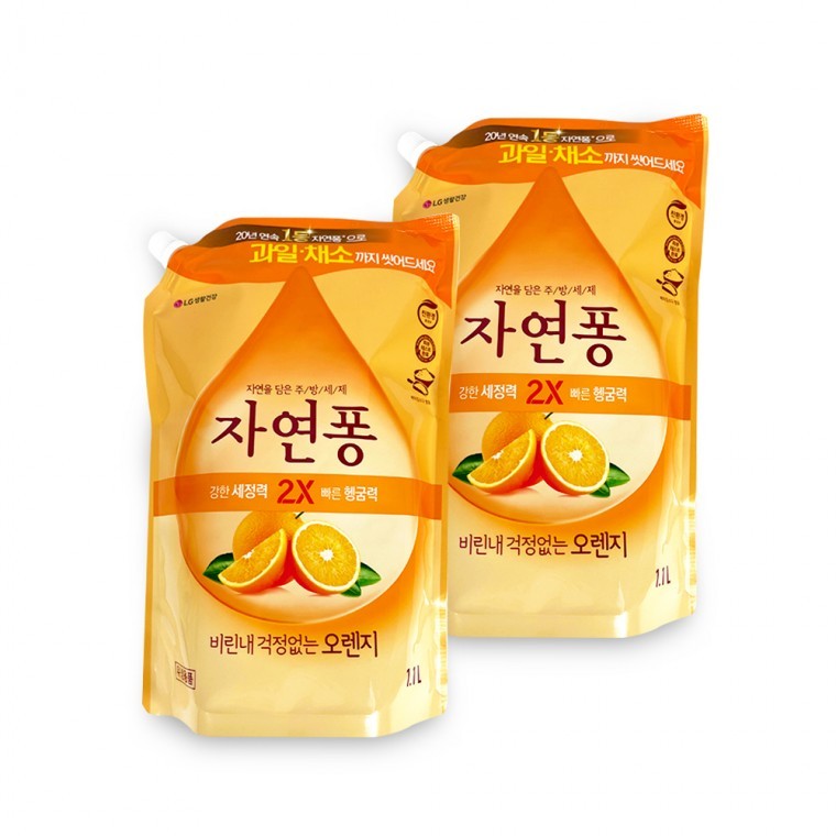 น้ำยาล้างจานธรรมชาติฟอง กลิ่นส้ม (ชนิดเติม) 1.1 ลิตร x 2 ชิ้น สำหรับล้างจาน ขจัดคาวปลา คราบน้ำมัน และคราบฝังแน่น