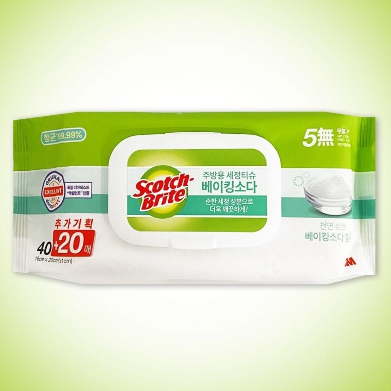 3M ทิชชู่ทำความสะอาดห้องครัว (เบกกิ้งโซดา 40+20 แผ่น) สำหรับขจัดคราบ ทำความสะอาด