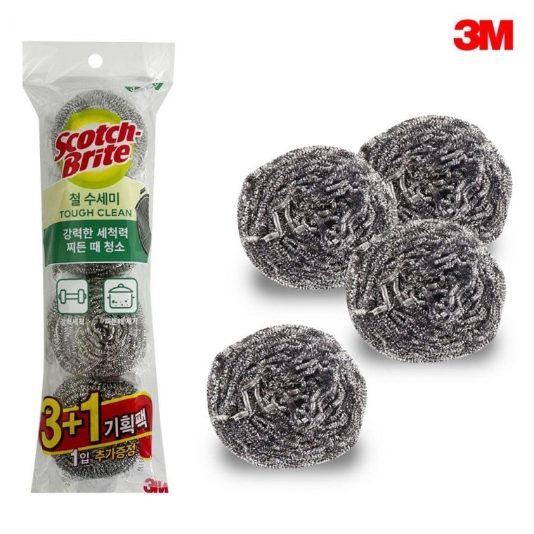 3M ฝอยขัดหม้อ (3+1 ชิ้น) 45 กรัม สำหรับขัดกระทะ ตะแกรง คราบสกปรกฝังแน่น