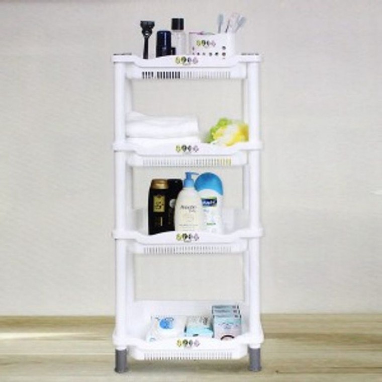 ชั้นวางของเข้ามุม 4 ชั้น แบบตั้งพื้น สำหรับห้องน้ำ ห้องครัว และห้องนั่งเล่น