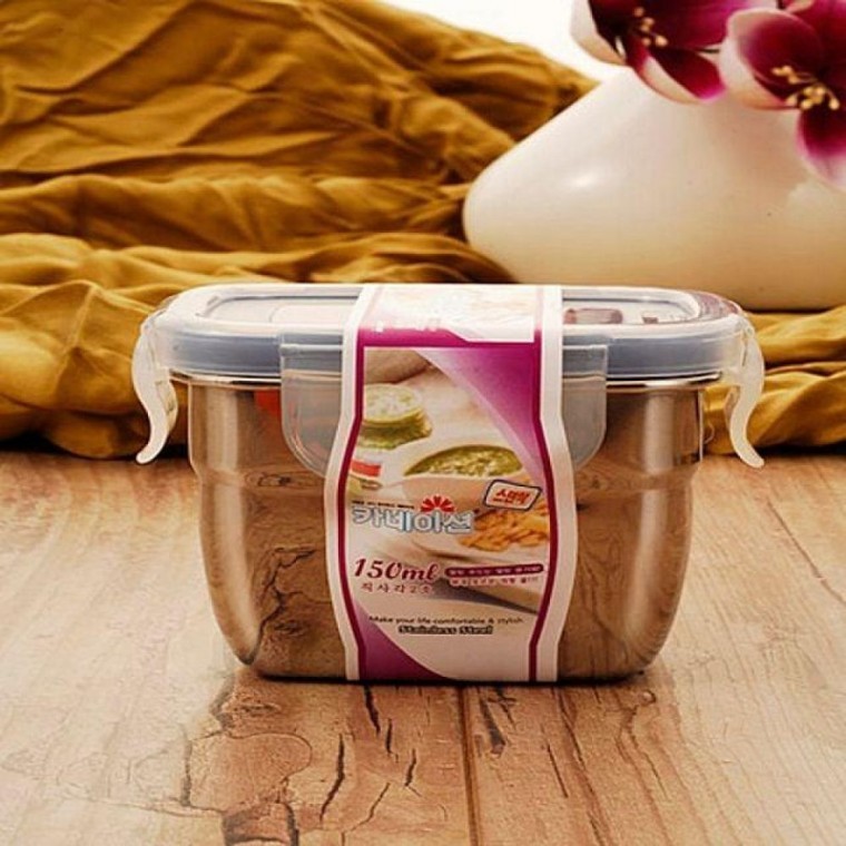 กล่องสเตนเลส Stain Lock ทรงสี่เหลี่ยมจัตุรัส No. 2 (150 มล.) (สำหรับเก็บอาหาร) (เครื่องครัว)
