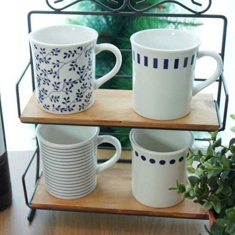 แก้วมัคสีขาว-น้ำเงิน (สำหรับกาแฟ/คู่รัก/คาเฟ่)