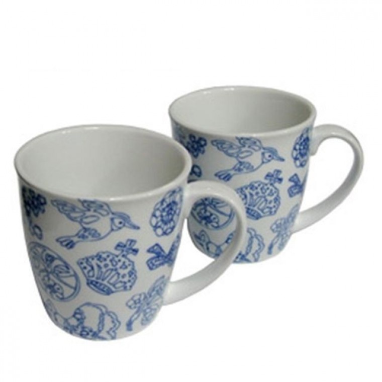 แก้วมัคเซรามิกสีฟ้า 2 ชิ้น (สำหรับน้ำ/กาแฟ/แก้วเก็บความเย็น/คาเฟ่)