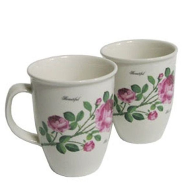 แก้วมัค New Rojanna ลายกุหลาบสีชมพู 2 ชิ้น (สำหรับน้ำ/ชา/น้ำผลไม้)