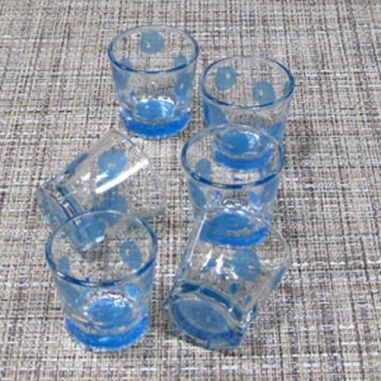 แก้วเหล้า/วิสกี้/โซจู/เบียร์ แก้วใสสีน้ำเงิน 6 ชิ้น (สำหรับโฮมคาเฟ่)