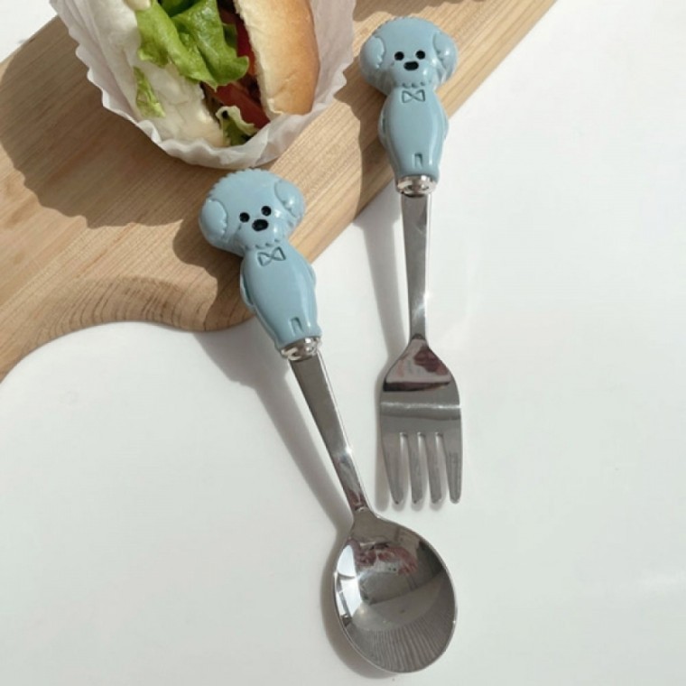 ชุดช้อนส้อม Torry the Bichon (สีน้ำเงิน)