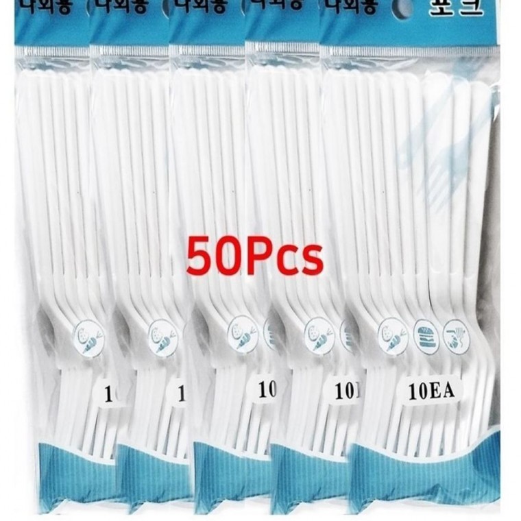 ช้อนพลาสติก 50 ชิ้น + ส้อม 50 ชิ้น สำหรับกิจกรรมกลางแจ้ง