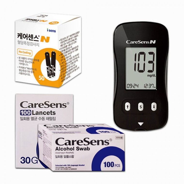 D Care Sense N เครื่องวัดระดับน้ำตาลในเลือด + แผ่นทดสอบ 50 แผ่น + เข็ม 100 ชิ้น + สำลี 100 ชิ้น
