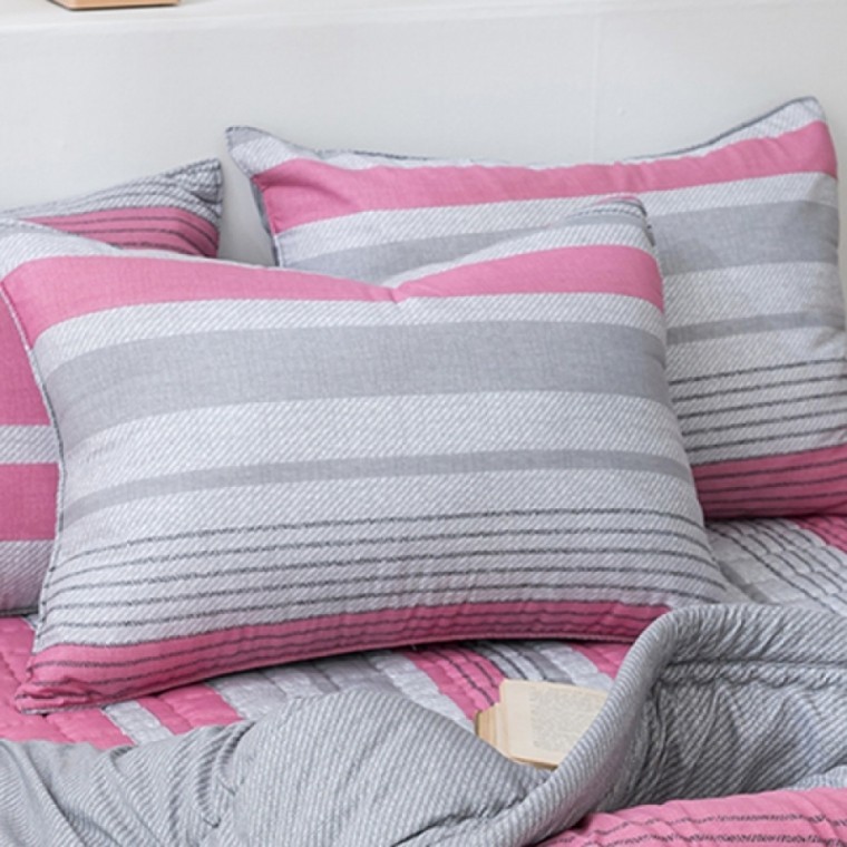 ปลอกหมอน Happy Pini Point Line Soft Micro สำหรับฤดูเปลี่ยนผ่าน 50x70 ซม. (สีชมพู) (ไม่รวมไส้หมอน)