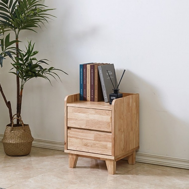 โต๊ะข้างเตียงไม้แท้ยางพาราแข็งแรง Big Picture Furniture 400 สีธรรมชาติ (เก็บค่าขนส่งปลายทาง)