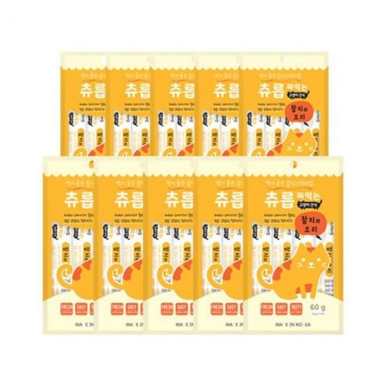 ขนมแมวแบบบีบ ชูรุบ รสทูน่าและเป็ด 60g 10 ชิ้น