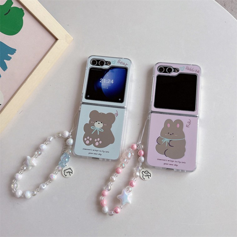 เคส Z Flip Plump Bear Mirror Strap สำหรับ Galaxy Z Flip3 Z Flip4 Z Flip5 Z Flip6