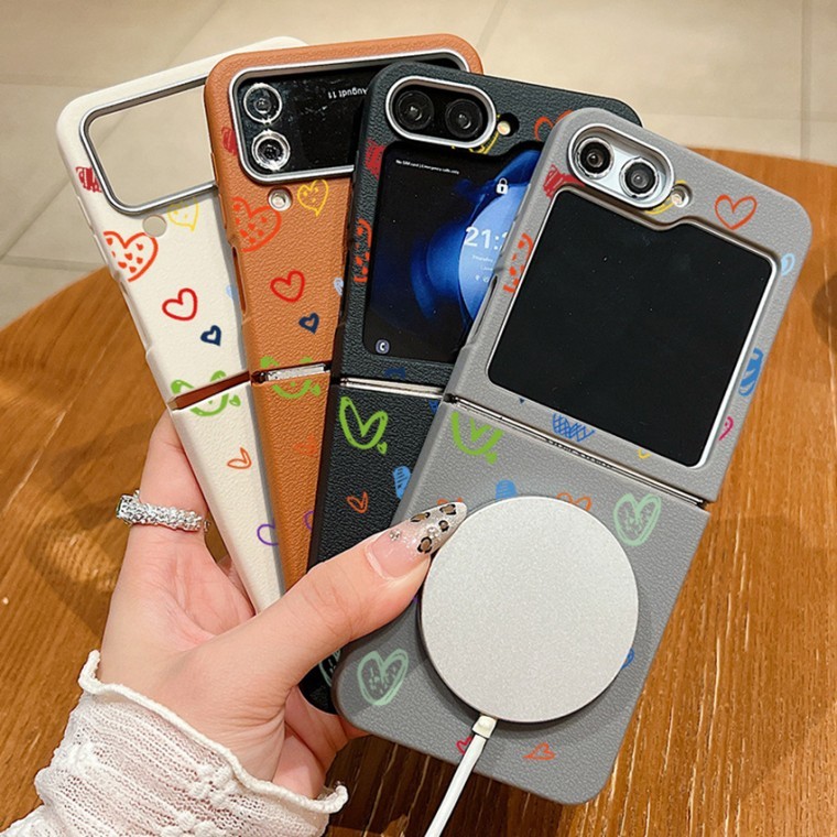 เคส Z Flip Color Heart Point Magsafe TPU สำหรับ Galaxy Z Flip3 Z Flip4 Z Flip5 Z Flip6