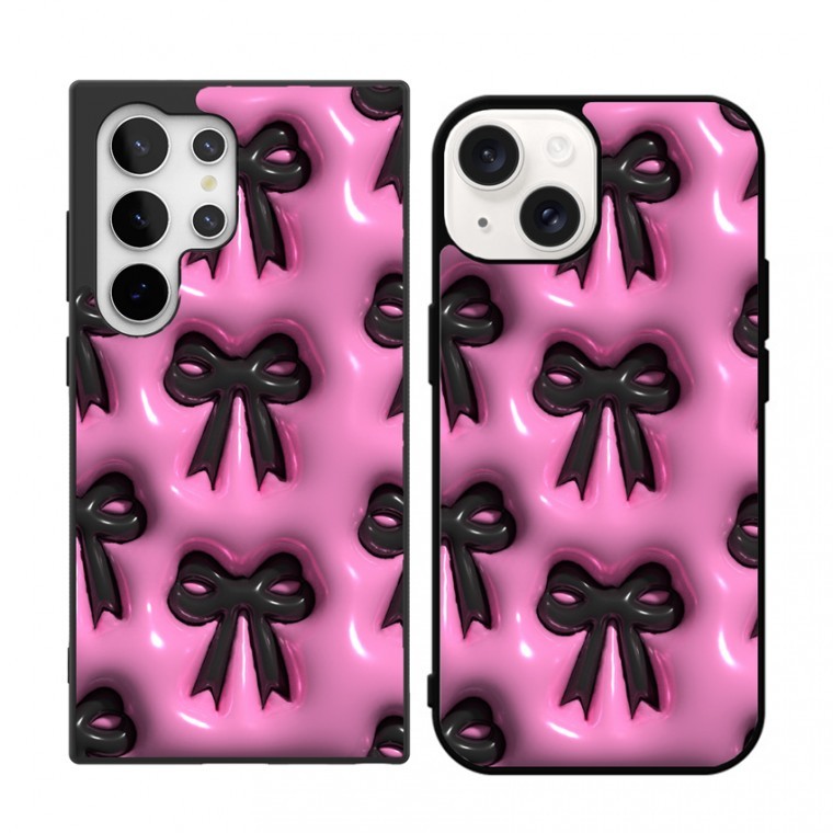 เคส Solid Black Ribbon Bumper สำหรับ iPhone 16 15 14 13 12 Pro Pro Max Galaxy S25 S24 S23 S22 S21