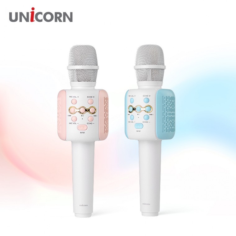 ไมโครโฟนคาราโอเกะบลูทูธ Unicorn แบบพกพาสำหรับใช้ในบ้าน การบรรยาย และแคมป์ปิ้ง KTV-300G