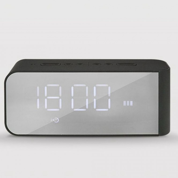 ลำโพงบลูทูธพร้อมนาฬิกาปลุก สีเทา รองรับ SD การ์ด 32GB และวิทยุ FM แบบพกพา